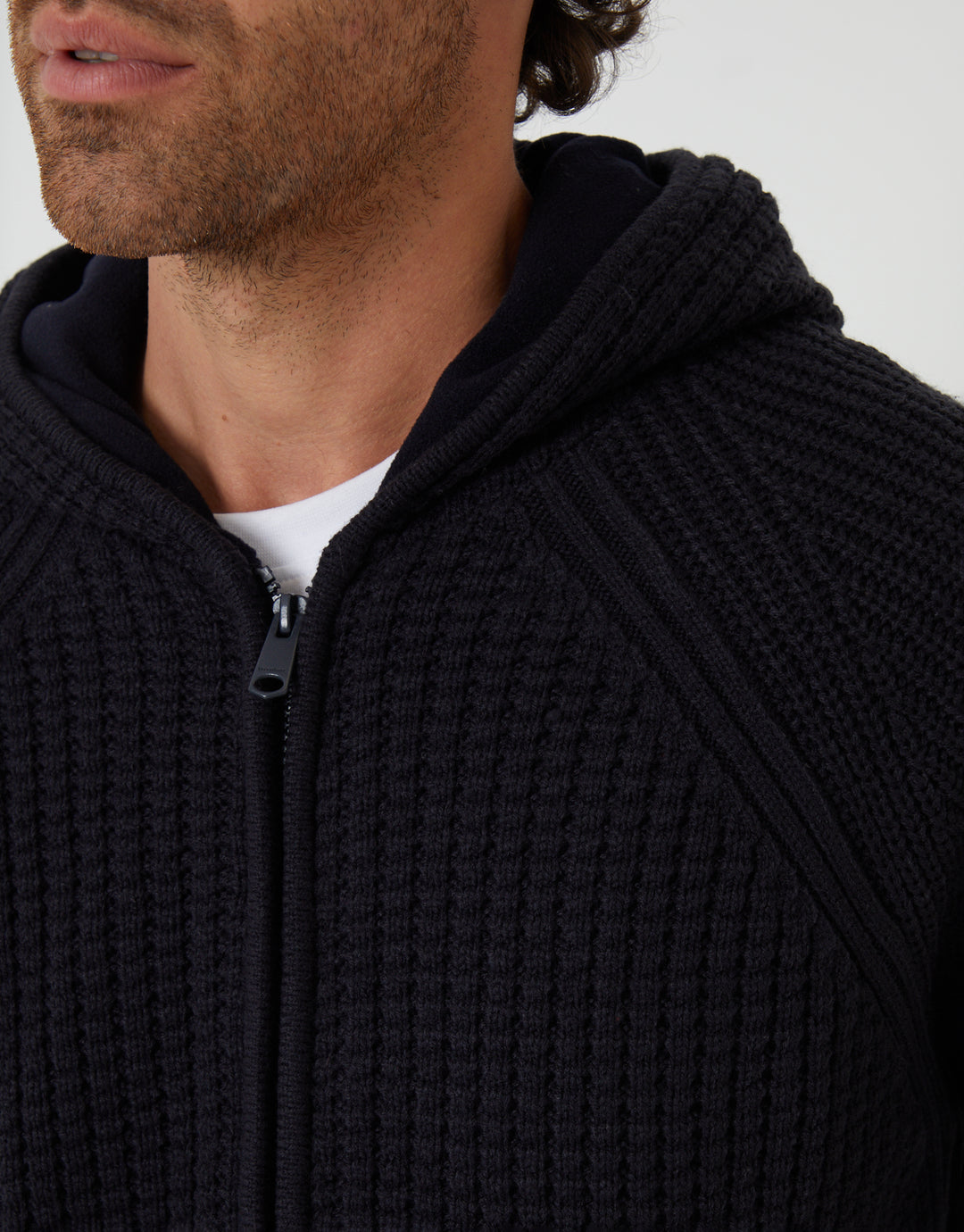 Navy Zip Up Knitted Microfleece Lined Hoodie