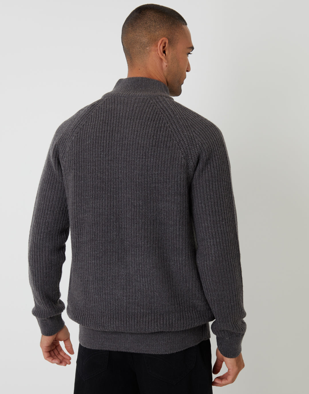 Charcoal Grey Marl Zip Up Microfleece Lined Cardigan