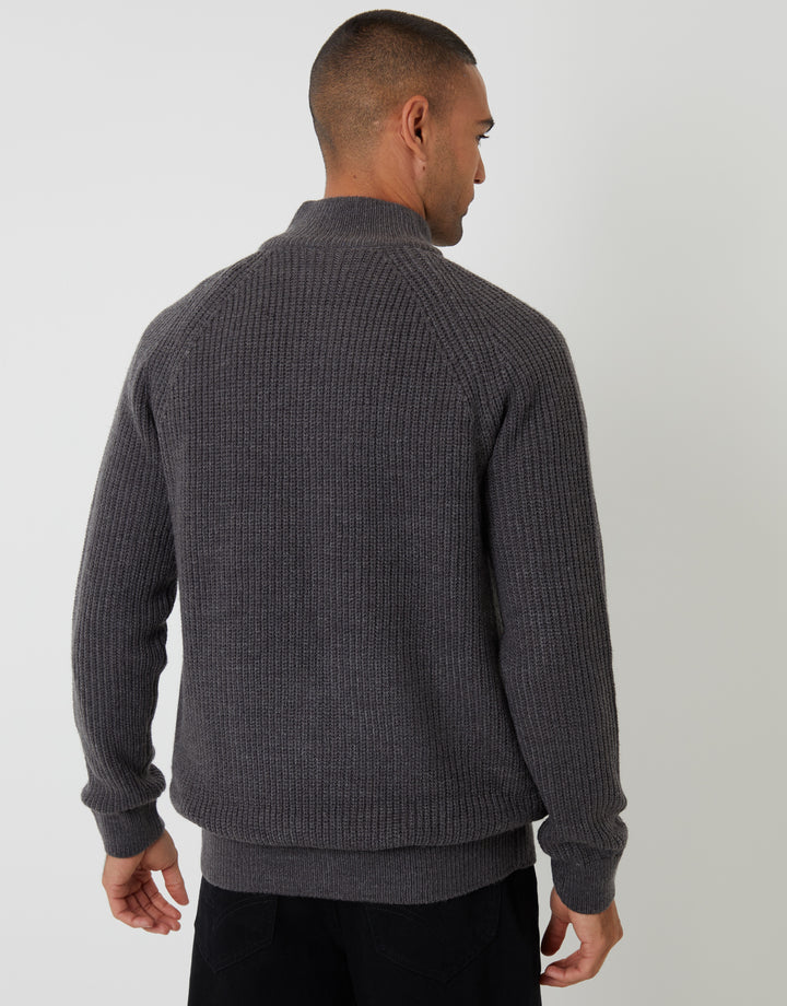 Charcoal Grey Marl Zip Up Microfleece Lined Cardigan