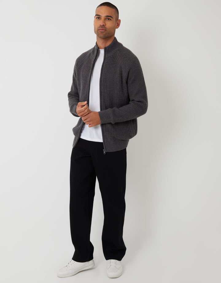 Charcoal Grey Marl Zip Up Microfleece Lined Cardigan