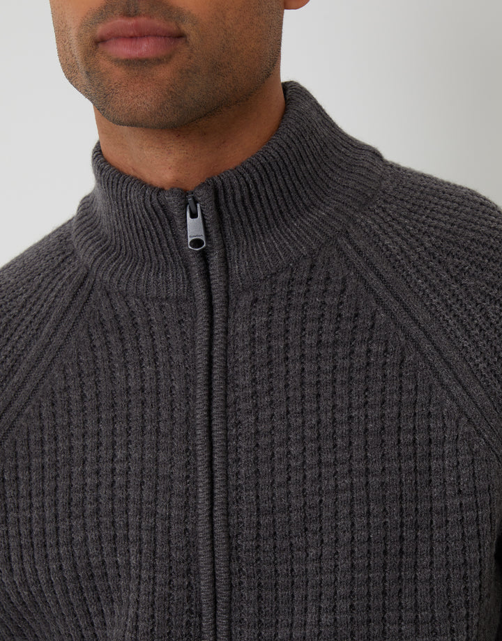 Charcoal Grey Marl Zip Up Microfleece Lined Cardigan