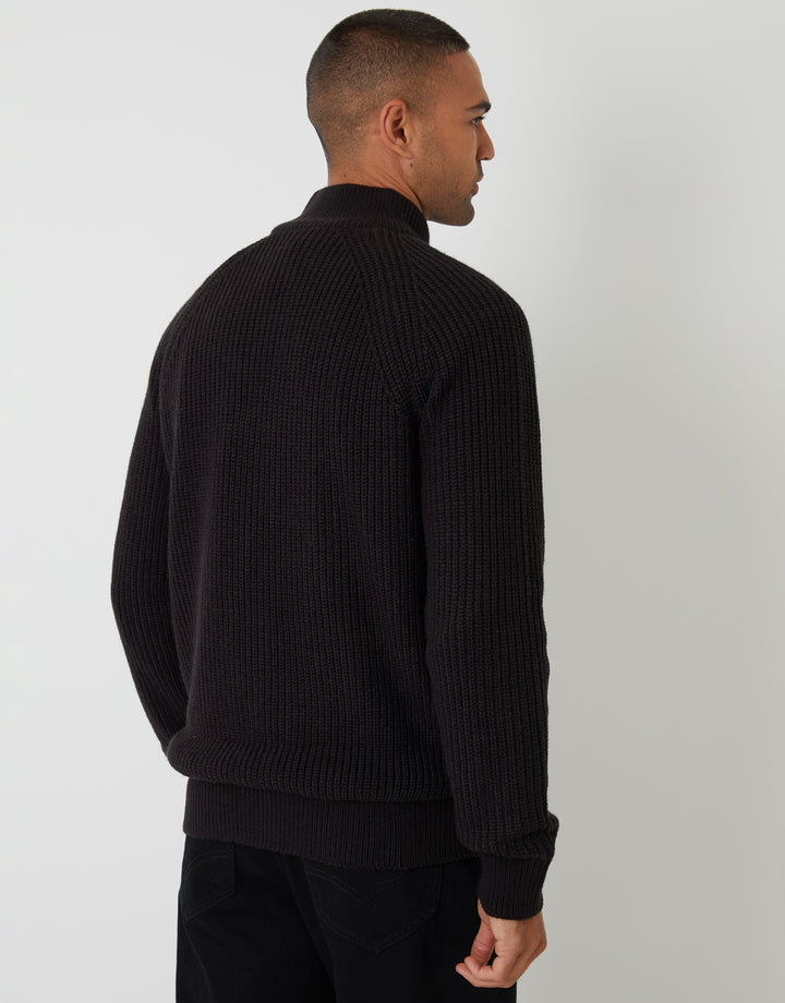 Black Zip Up Microfleece Lined Cardigan