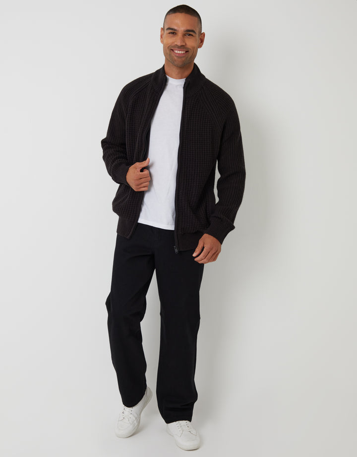 Black Zip Up Microfleece Lined Cardigan