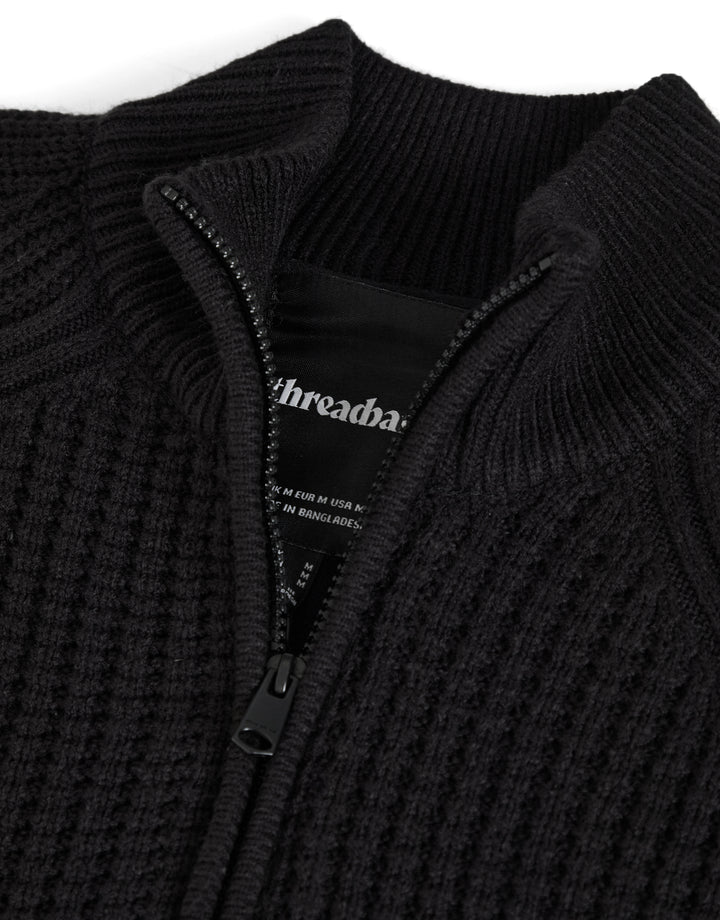 Black Zip Up Microfleece Lined Cardigan