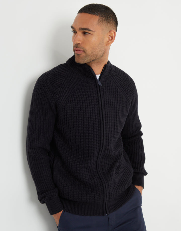 Navy Zip Up Microfleece Lined Cardigan