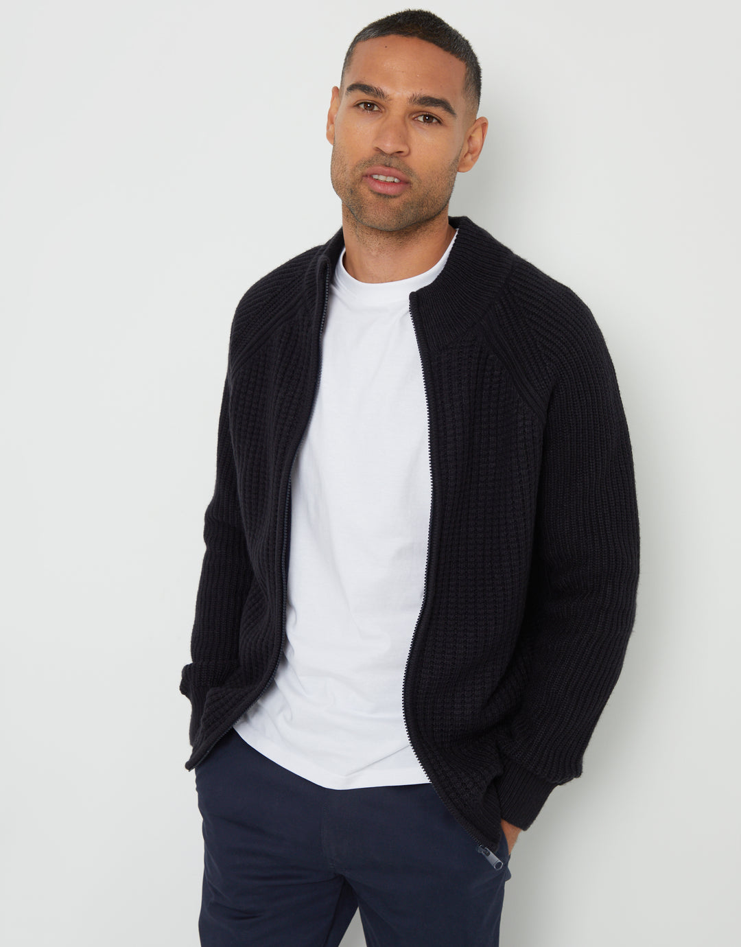 Navy Zip Up Microfleece Lined Cardigan