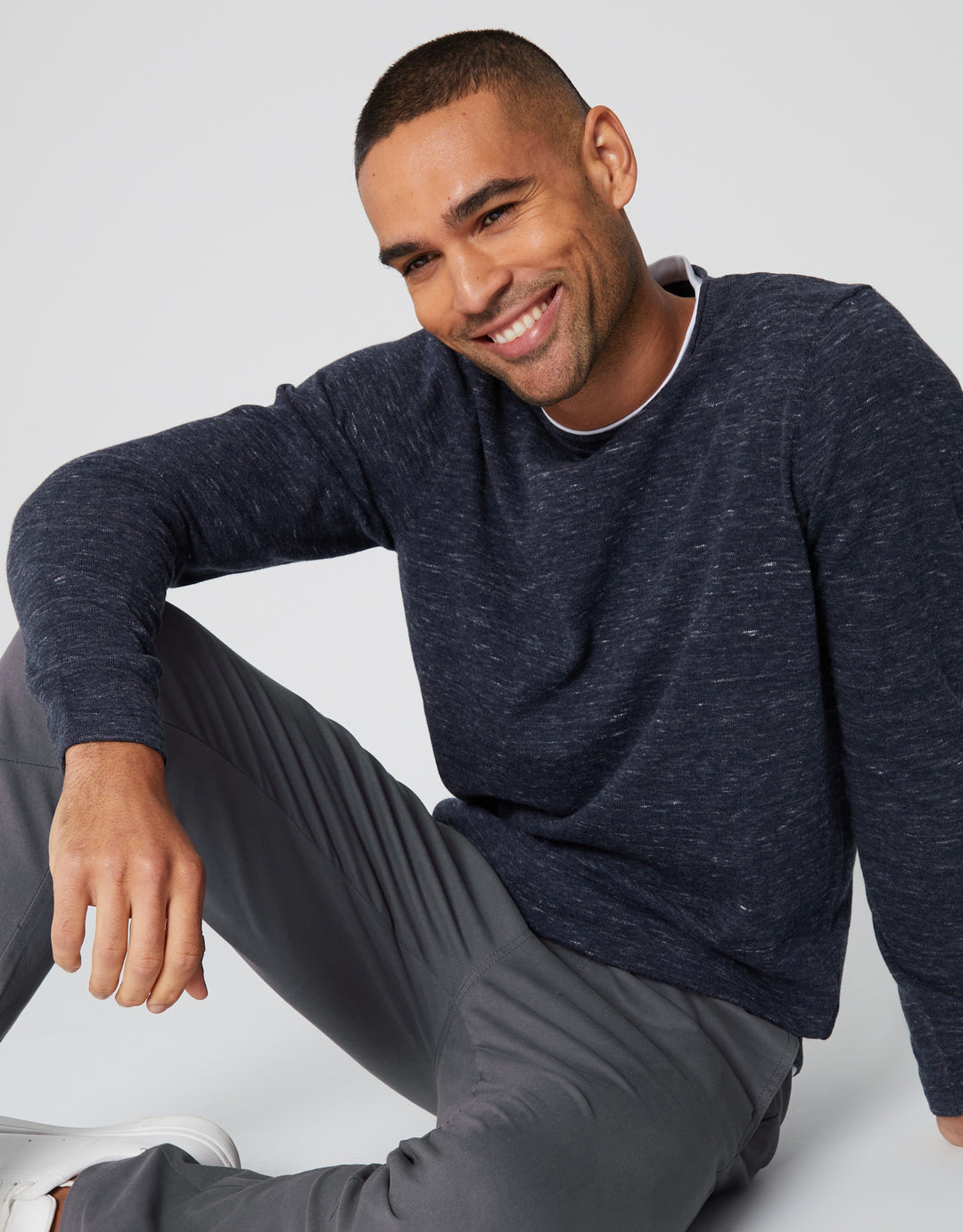 Navy Space Dye Mock Tee Jumper