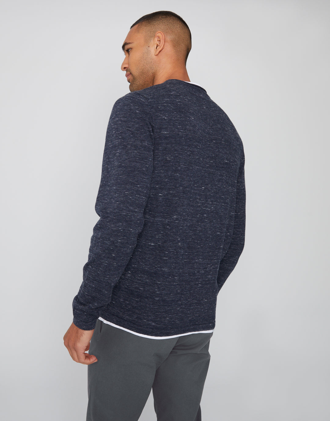 Navy Space Dye Mock Tee Jumper