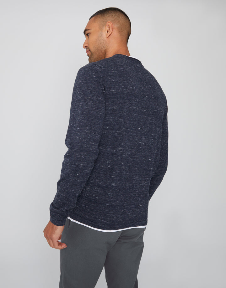 Navy Space Dye Mock Tee Jumper