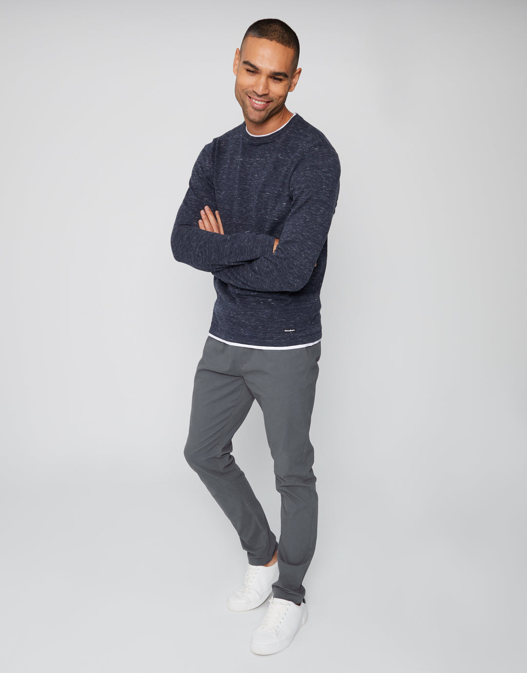 Navy Space Dye Mock Tee Jumper