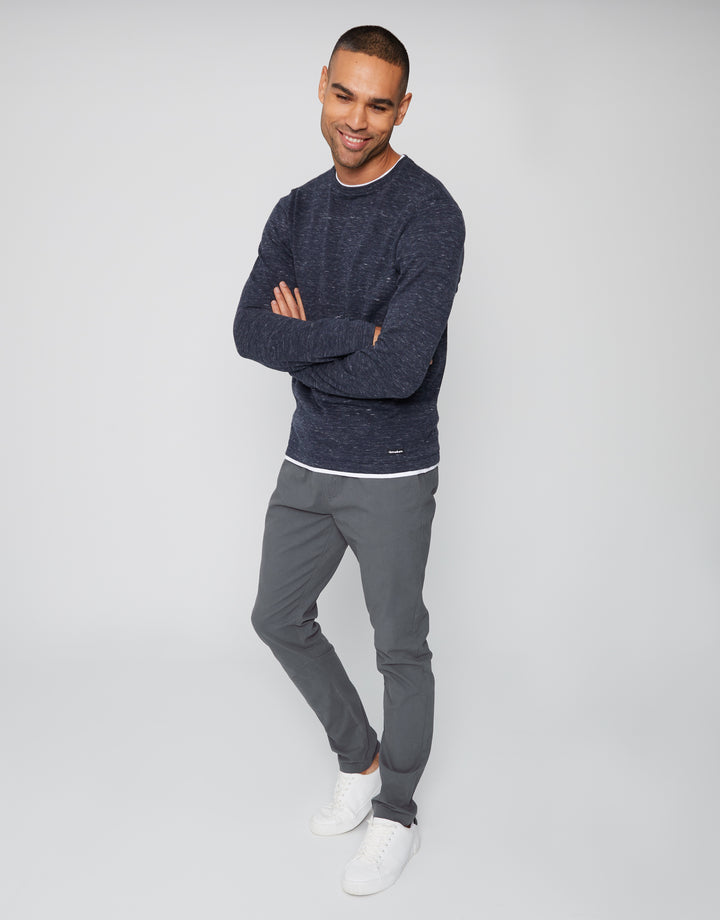 Navy Space Dye Mock Tee Jumper