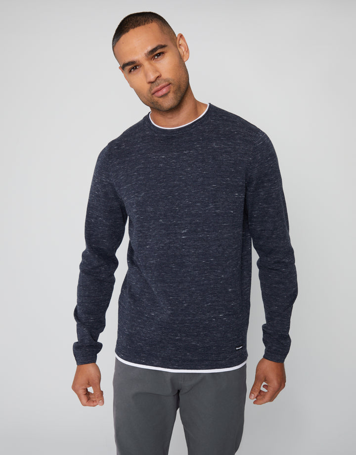 Navy Space Dye Mock Tee Jumper