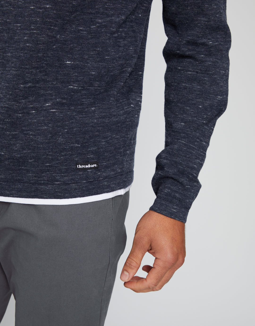 Navy Space Dye Mock Tee Jumper