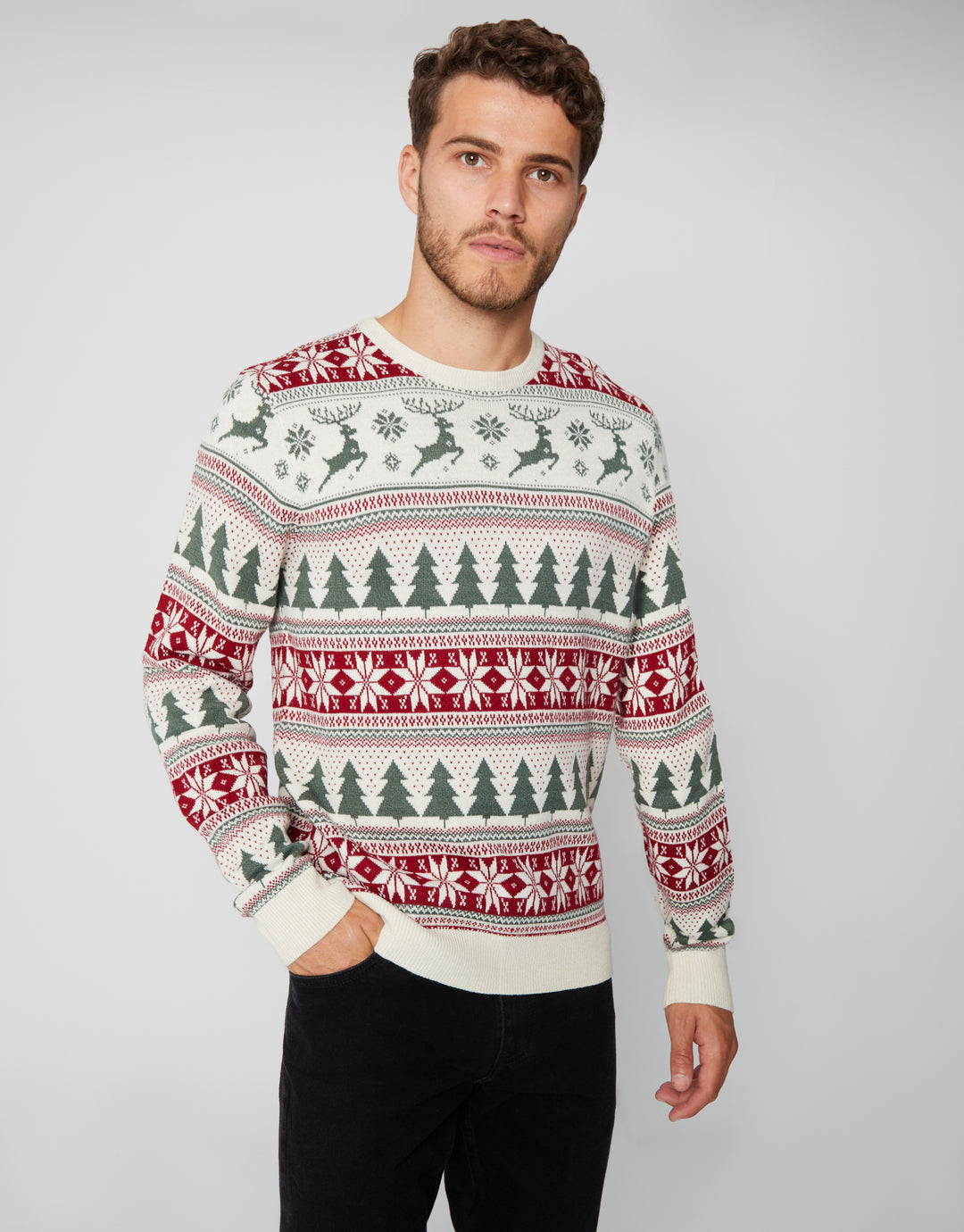 Ecru Fairisle Christmas Crew Neck Jumper