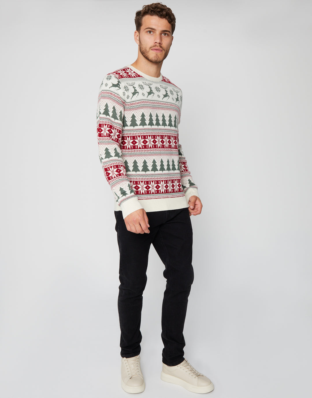 Ecru Fairisle Christmas Crew Neck Jumper