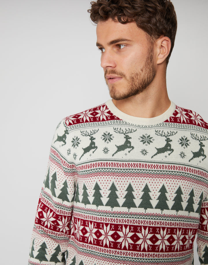 Ecru Fairisle Christmas Crew Neck Jumper
