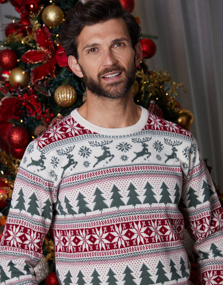 Ecru Fairisle Christmas Crew Neck Jumper