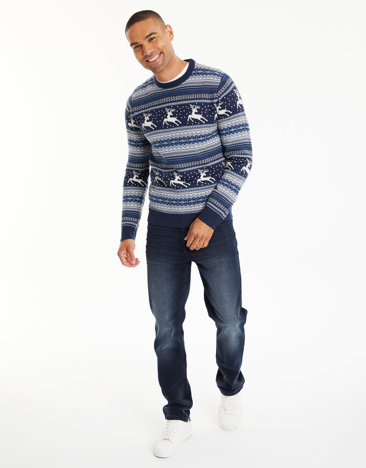 Navy Fairisle Knitted Christmas Jumper