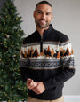 Black Reindeer Fairisle Quarter Zip Jumper