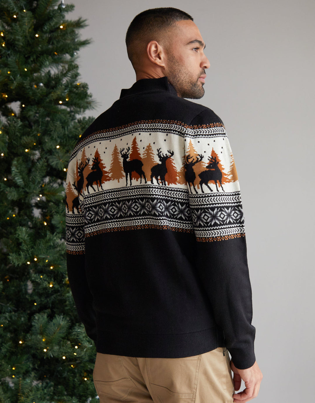 Black Reindeer Fairisle Quarter Zip Jumper