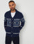 Navy Fairisle Shawl Neck Knitted Cardigan