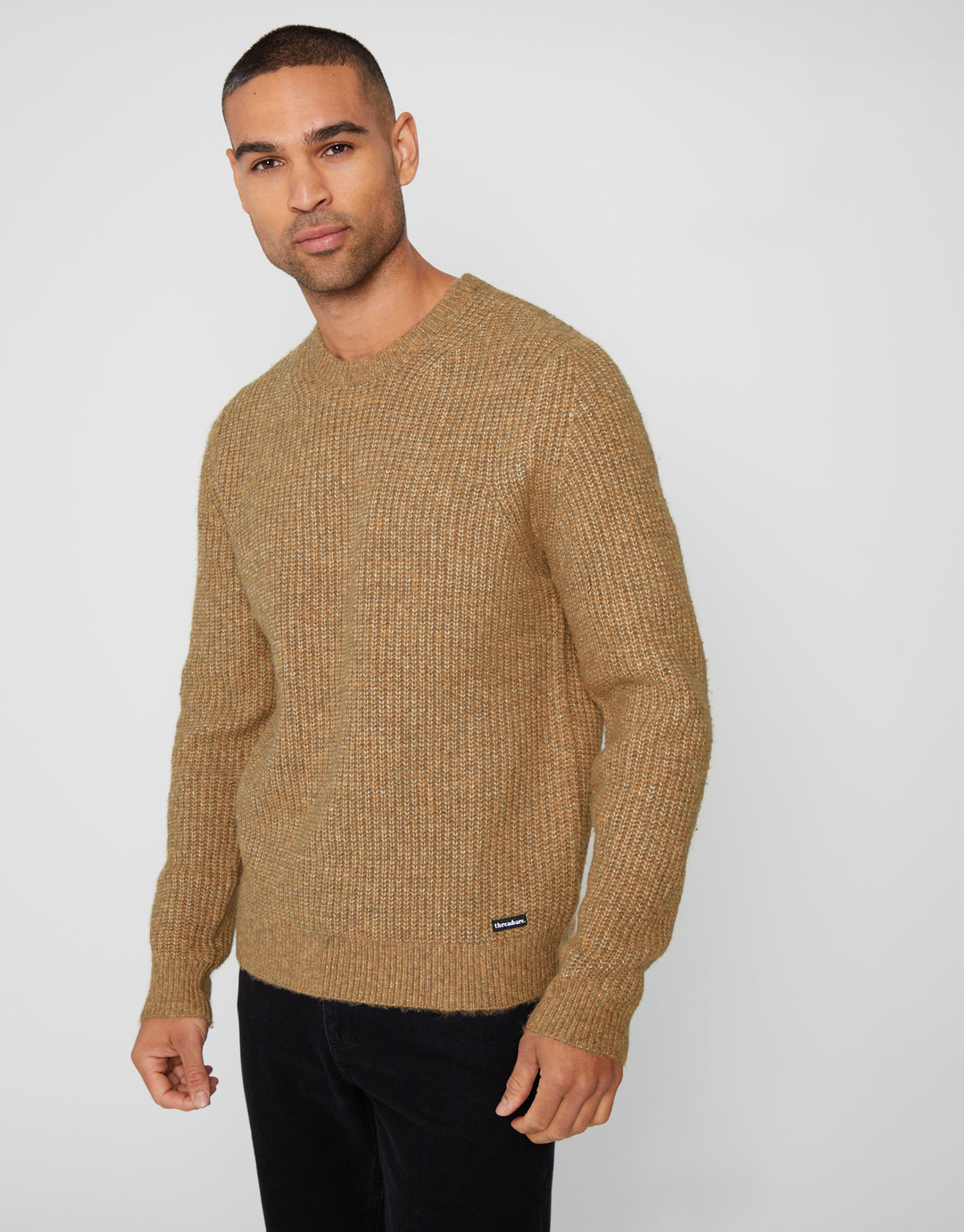 Camel BrownCrew Neck Knitted Jumper