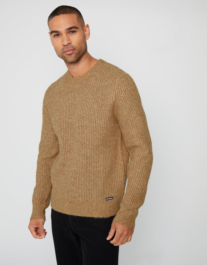 Camel BrownCrew Neck Knitted Jumper