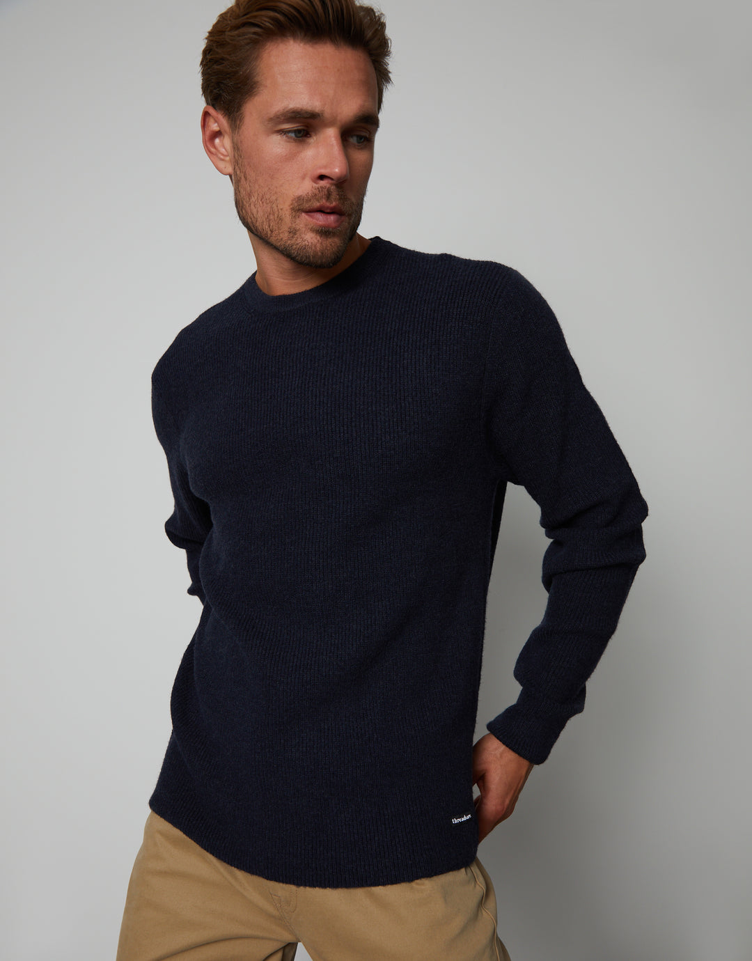 Navy Knitted Crew Neck Jumper