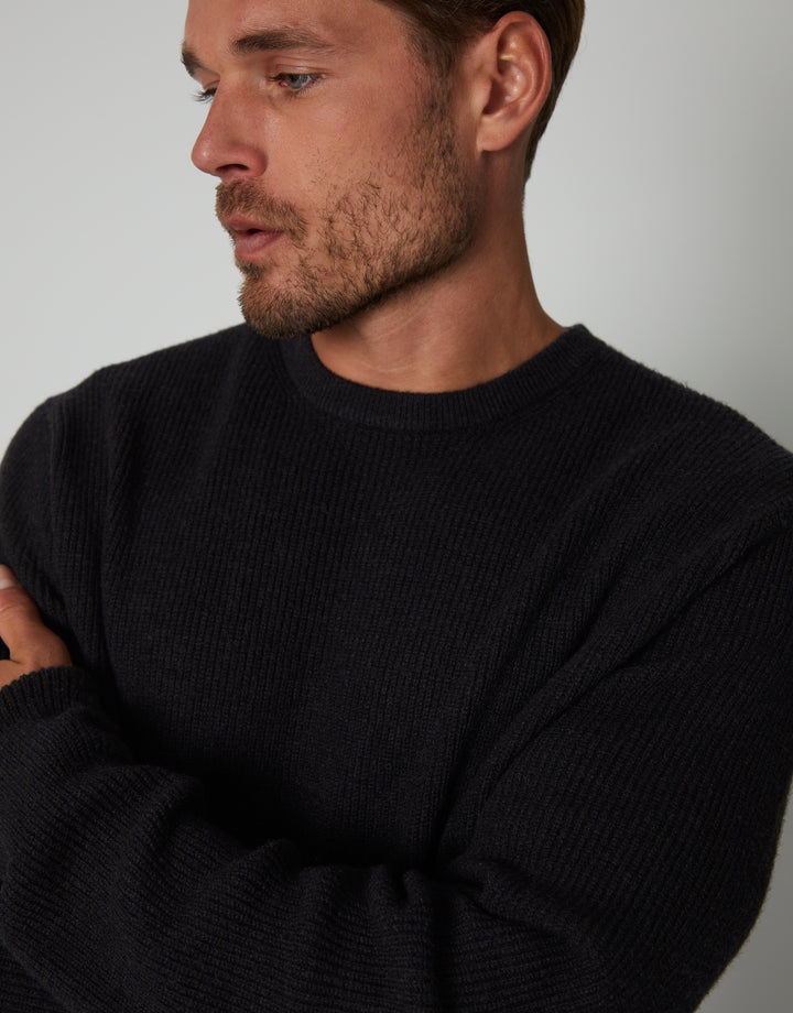 Black Knitted Crew Neck Jumper