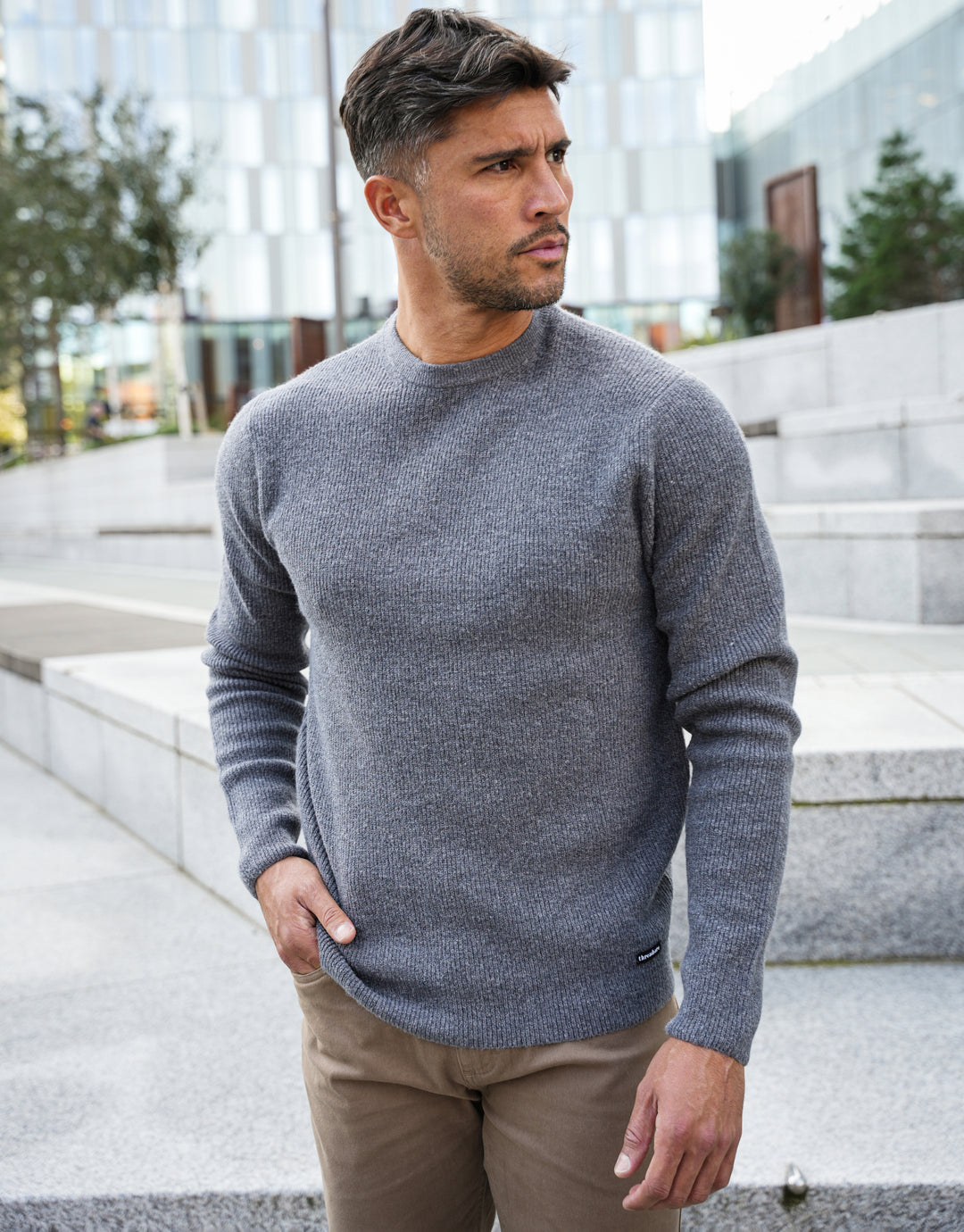Grey Knitted Crew Neck Jumper