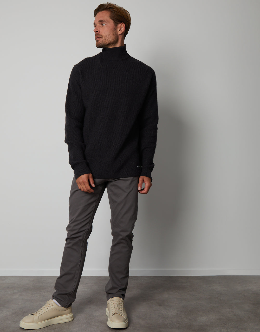 Black Ribbed Roll Neck Jumper