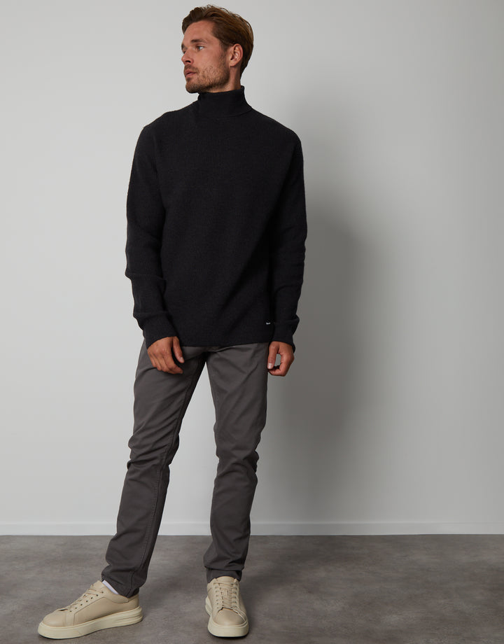 Black Ribbed Roll Neck Jumper