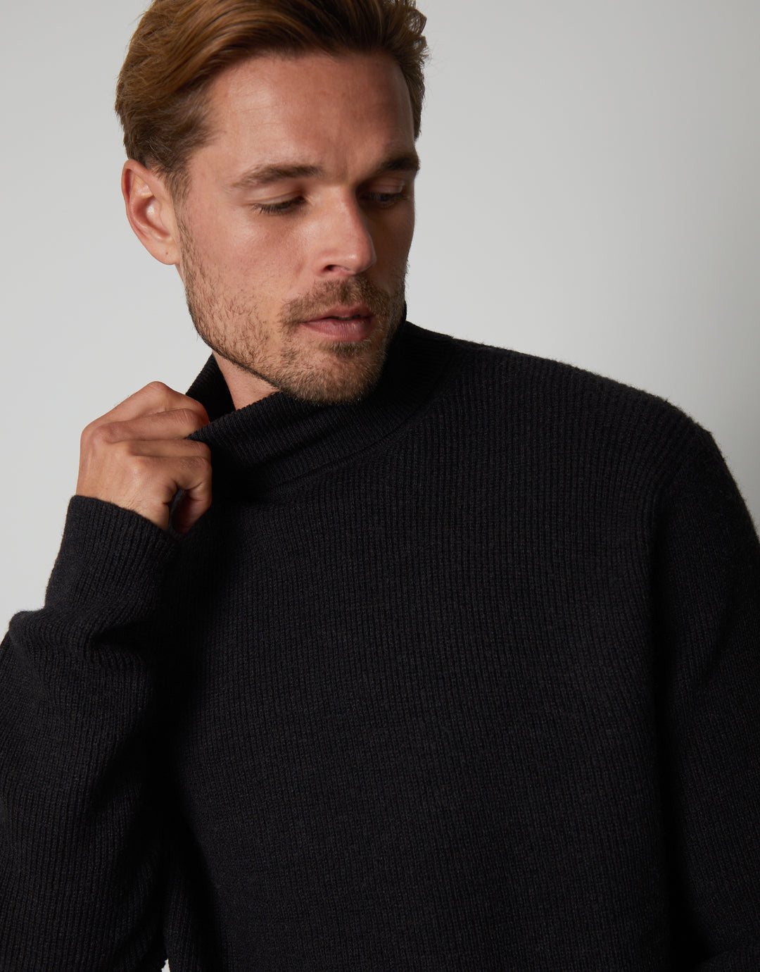 Black Ribbed Roll Neck Jumper