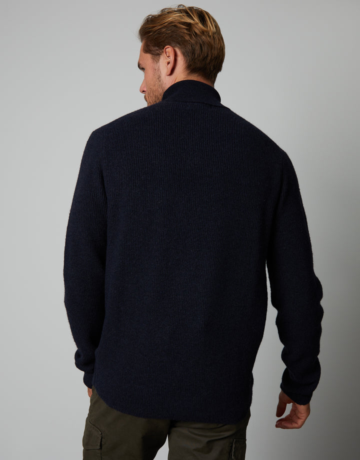 Navy Ribbed Roll Neck Jumper