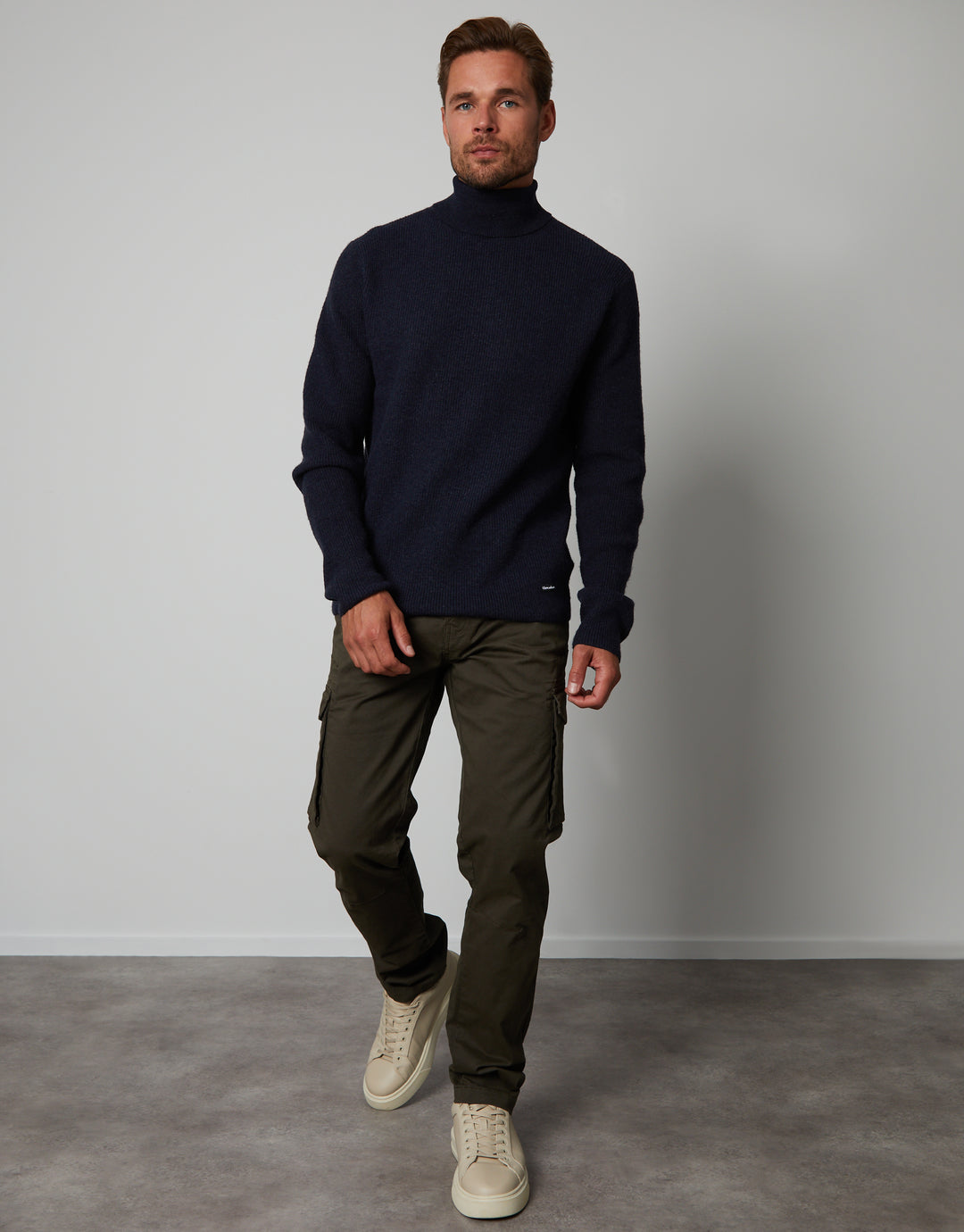 Navy Ribbed Roll Neck Jumper