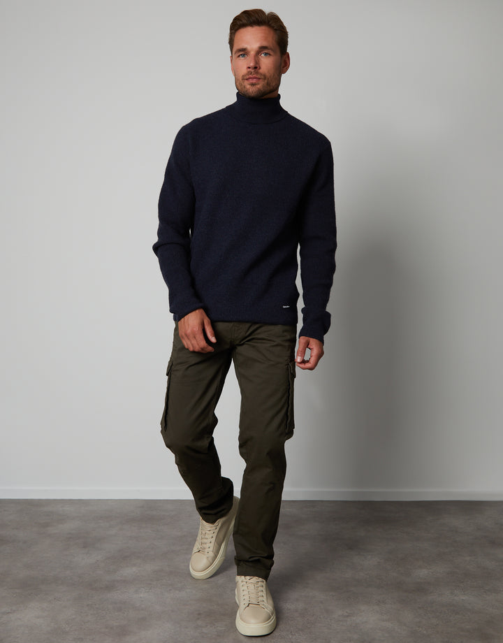 Navy Ribbed Roll Neck Jumper