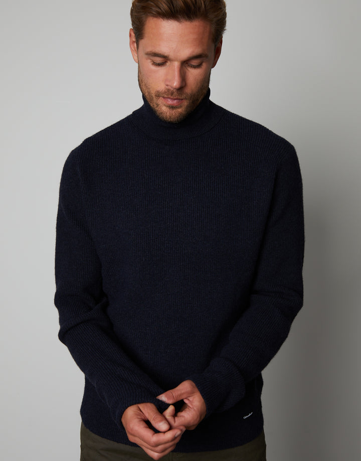 Navy Ribbed Roll Neck Jumper