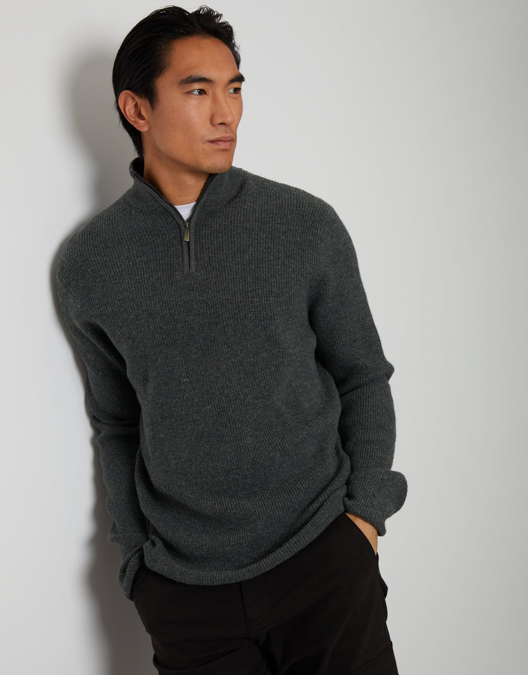 Charcoal Grey Quarter Zip Knitted Jumper