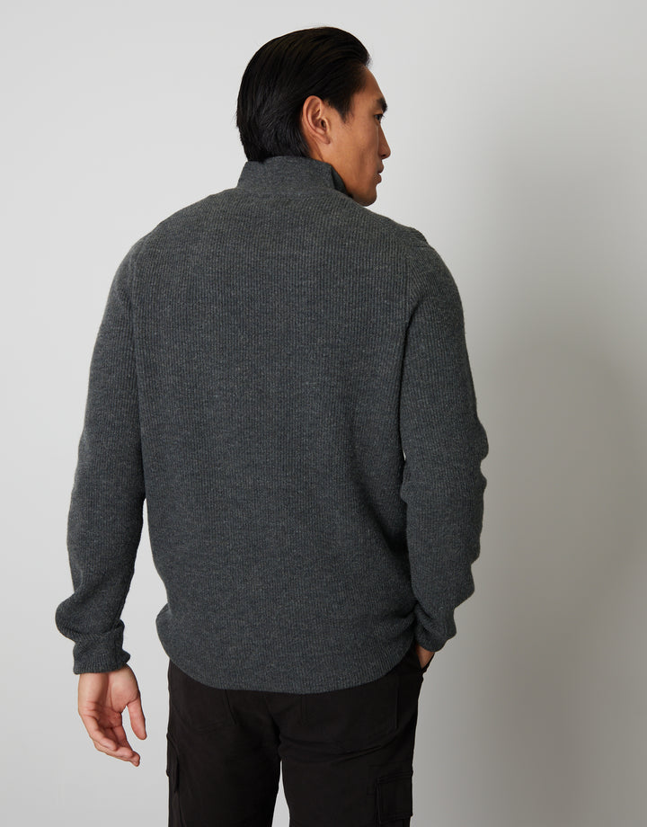 Charcoal Grey Quarter Zip Knitted Jumper