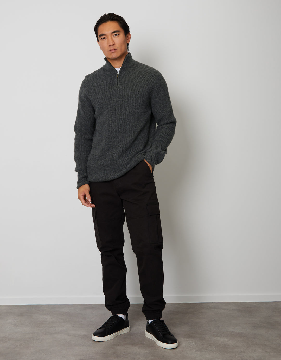 Charcoal Grey Quarter Zip Knitted Jumper