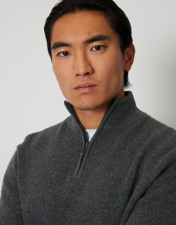 Charcoal Grey Quarter Zip Knitted Jumper