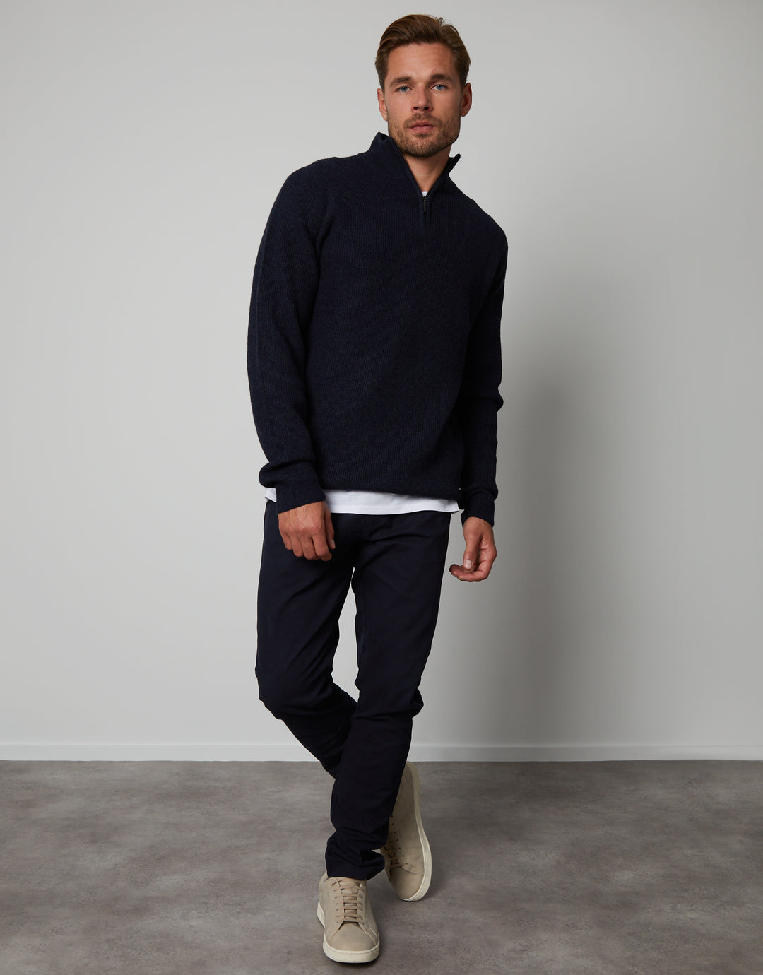 Navy Quarter Zip Knitted Jumper