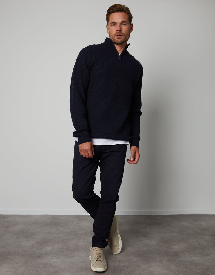 Navy Quarter Zip Knitted Jumper