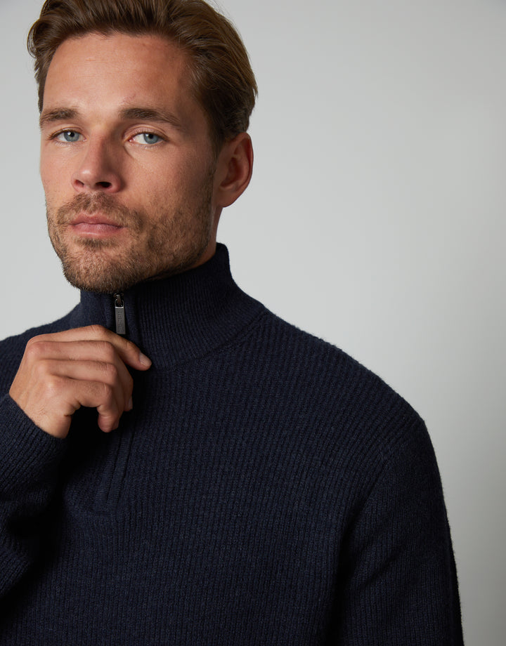 Navy Quarter Zip Knitted Jumper