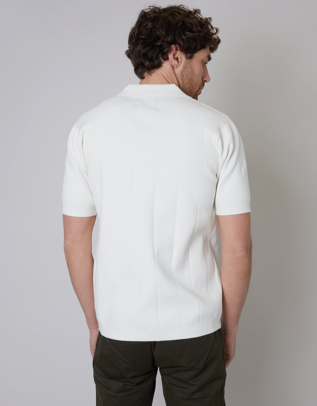 Revere Collar Knitted Shirt in Ecru