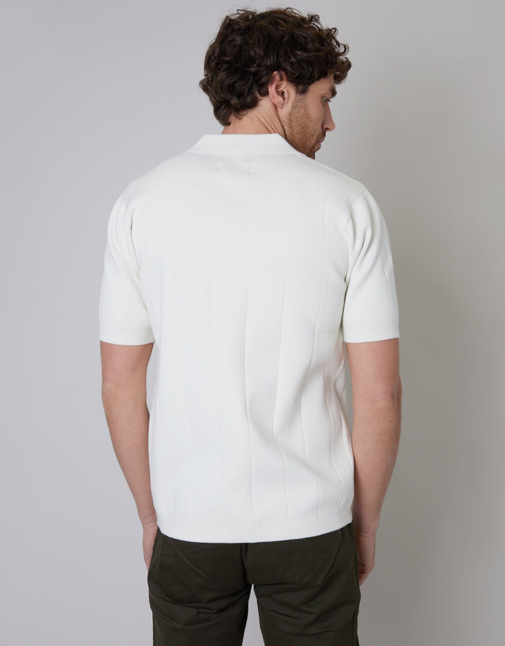 Revere Collar Knitted Shirt in Ecru