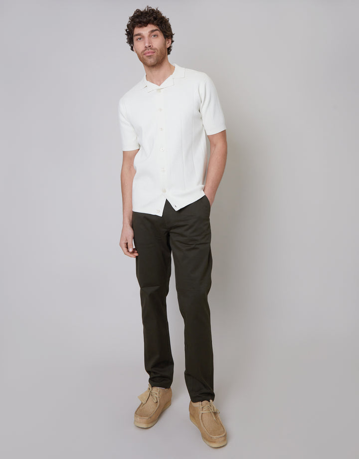 Revere Collar Knitted Shirt in Ecru