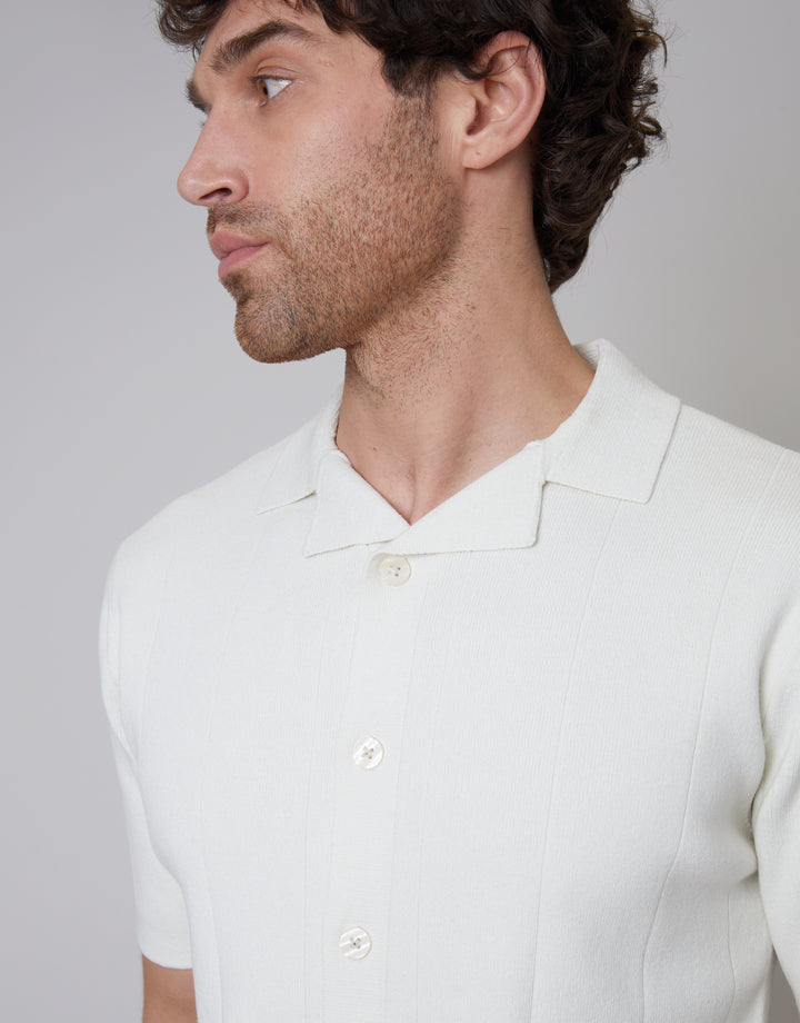 Revere Collar Knitted Shirt in Ecru