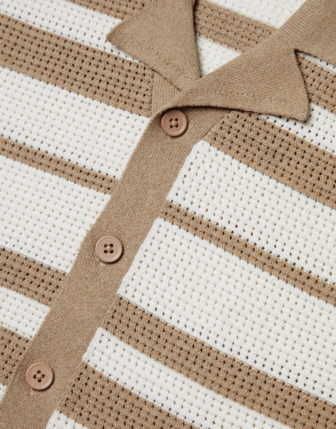 Stone & Ecru Revere Collar Crochet Knit Shirt