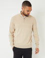 Beige Basket Stitch Detail Knitted Quarter Zip Jumper